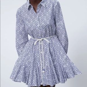 Zara Blue and White Patterned Mini Dress